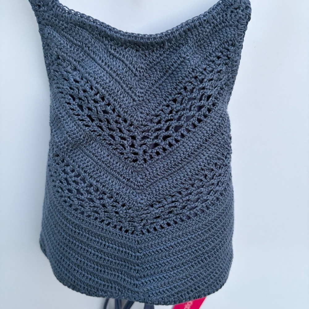 Xhilaration Indigo Blue Crochet High Neck Halter Bikini Top Lace Up‎ Back  M